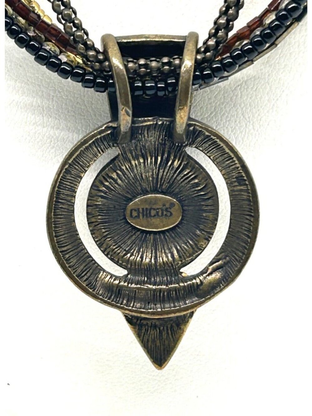 Chicos Multi-Strand Beaded Necklace With Bronze Pendant & Crystal Accents - Picture 3 of 6